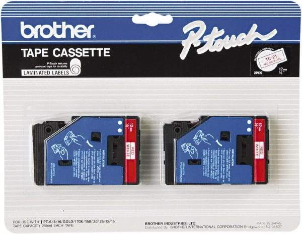 Brother - 1/2" Wide x 300" Long, White Tape Cassette - For Label Maker - Eagle Tool & Supply