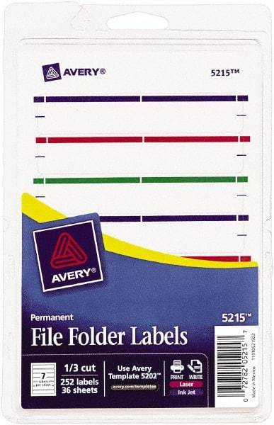 AVERY - 11/16" Wide x 3-7/16" Long, Assorted Paper File Folder Label - For Laser/Inkjet Printers - Eagle Tool & Supply