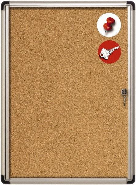MasterVision - 28" Wide x 38" High Enclosed Cork Bulletin Board - Aluminum Frame, Tan & Aluminum - Eagle Tool & Supply