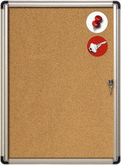 MasterVision - 28" Wide x 38" High Enclosed Cork Bulletin Board - Aluminum Frame, Tan & Aluminum - Eagle Tool & Supply