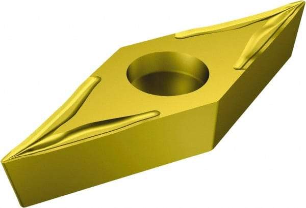 Sandvik Coromant - VBGT332 UM Grade S05F Carbide Turning Insert - TiCN/Al2O3/TiN Finish, 35° Diamond, 3/8" Inscr Circle, 3/16" Thick, 1/32" Corner Radius - Eagle Tool & Supply