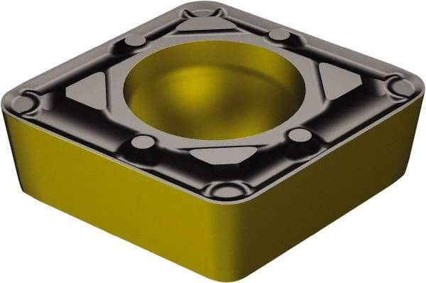 Sandvik Coromant - CCMT21.51 WF Grade 3210 Carbide Turning Insert - TiCN/AI2O3/TiN Finish, 80° Diamond, 1/4" Inscr Circle, 3/32" Thick, 1/64" Corner Radius - Eagle Tool & Supply