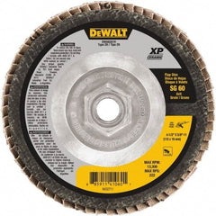DeWALT - 60 Grit, 4-1/2" Disc Diam, 5/8-11 Center Hole, Type 29 Ceramic Flap Disc - 8,700 Max RPM, Poly Cotton Backing, Arbor Attaching System, Coated - Eagle Tool & Supply