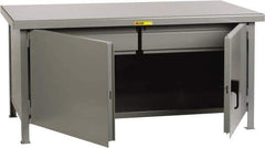 Little Giant - 60 Wide x 30" Deep x 34" High, 7 Gauge Steel Workbench - Fixed Legs, Gray - Eagle Tool & Supply