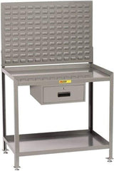 Little Giant - 1 Drawer, 2 Shelf Workbench with Louvered Panel - 2,000 Lb Capacity, Steel with Flush Front Edge Top, Gray, 24" Wide x 45" High x 48" Long - Eagle Tool & Supply