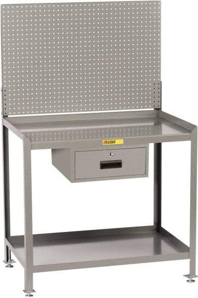 Little Giant - 1 Drawer, 2 Shelf Workbench with Pegboard - 2,000 Lb Capacity, Steel with Flush Front Edge Top, Gray, 24" Wide x 45" High x 36" Long - Eagle Tool & Supply