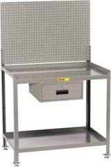 Little Giant - 1 Drawer, 2 Shelf Workbench with Pegboard - 2,000 Lb Capacity, Steel with Flush Front Edge Top, Gray, 24" Wide x 45" High x 48" Long - Eagle Tool & Supply