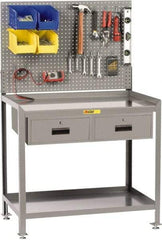 Little Giant - 2 Drawer, 2 Shelf Workbench with Pegboard - 2,000 Lb Capacity, Steel with Flush Front Edge Top, Gray, 24" Wide x 45" High x 36" Long - Eagle Tool & Supply