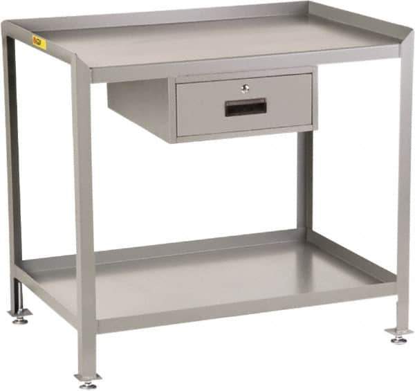 Little Giant - 1 Drawer, 2 Shelf Workstation - 2,000 Lb Capacity, Steel with Flush Front Edge Top, Gray, 24" Wide x 39" High x 36" Long - Eagle Tool & Supply