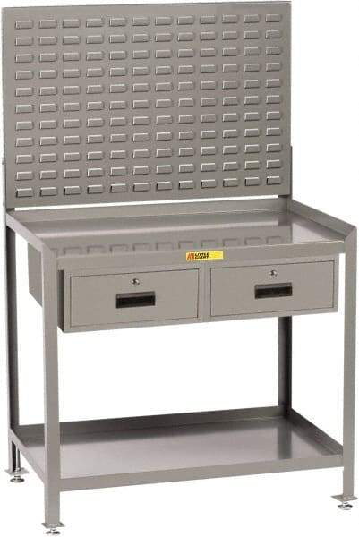 Little Giant - 2 Drawer, 2 Shelf Workbench with Louvered Panel - 2,000 Lb Capacity, Steel with Flush Front Edge Top, Gray, 24" Wide x 45" High x 48" Long - Eagle Tool & Supply