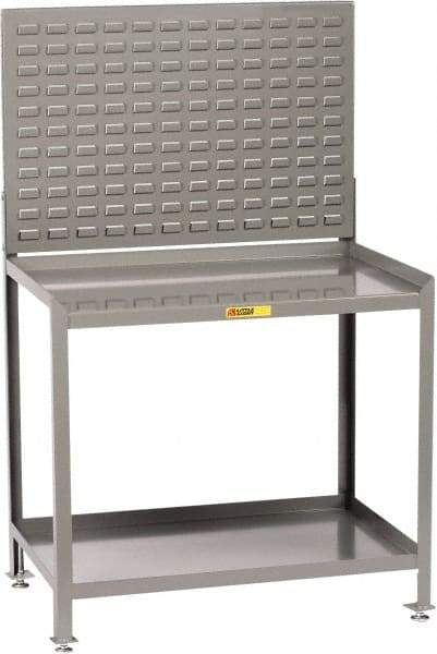 Little Giant - No Drawers, 2 Shelf Workbench with Louvered Panel - 2,000 Lb Capacity, Steel with Flush Front Edge Top, Gray, 24" Wide x 45" High x 48" Long - Eagle Tool & Supply