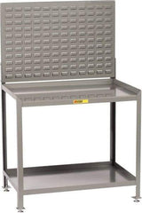 Little Giant - No Drawers, 2 Shelf Workbench with Louvered Panel - 2,000 Lb Capacity, Steel with Flush Front Edge Top, Gray, 24" Wide x 45" High x 36" Long - Eagle Tool & Supply