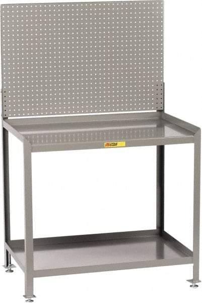 Little Giant - No Drawers, 2 Shelf Workbench with Pegboard - 2,000 Lb Capacity, Steel with Flush Front Edge Top, Gray, 24" Wide x 45" High x 36" Long - Eagle Tool & Supply