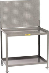 Little Giant - No Drawers, 2 Shelf Workbench with Pegboard - 2,000 Lb Capacity, Steel with Flush Front Edge Top, Gray, 24" Wide x 45" High x 48" Long - Eagle Tool & Supply