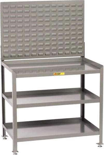 Little Giant - No Drawers, 3 Shelf Workbench with Louvered Panel - 2,000 Lb Capacity, Steel with Flush Front Edge Top, Gray, 24" Wide x 45" High x 48" Long - Eagle Tool & Supply
