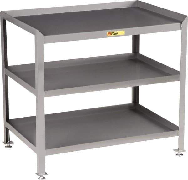 Little Giant - No Drawers, 3 Shelf Workstation - 2,000 Lb Capacity, Steel with Flush Front Edge Top, Gray, 24" Wide x 39" High x 36" Long - Eagle Tool & Supply