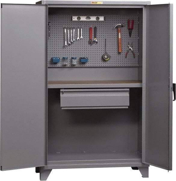 Little Giant - 1 Drawer, Cabinet Work Center - Steel with Flush Front Edge Top, Gray, 48" Wide x 78" High x 27" Long - Eagle Tool & Supply