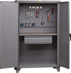 Little Giant - 1 Drawer, Cabinet Work Center - Steel with Flush Front Edge Top, Gray, 60" Wide x 78" High x 27" Long - Eagle Tool & Supply