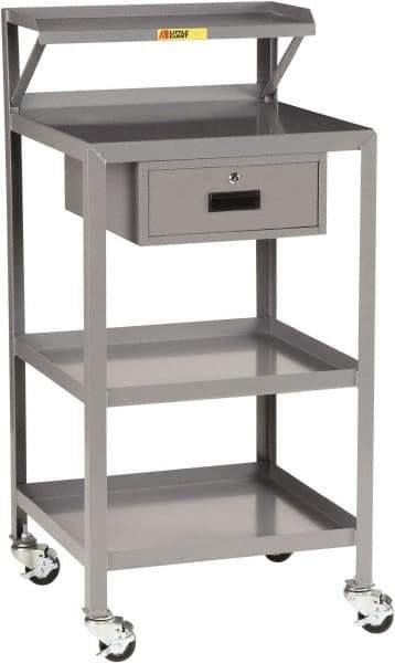 Little Giant - 1,000 Lb Capacity, 3 Shelf, 1 Drawer Mobile Shop Desk - 24" Wide x 22" Deep x 52" High, Steel - Eagle Tool & Supply