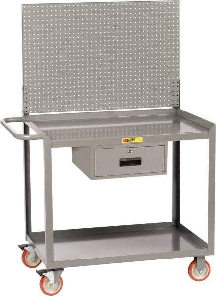 Little Giant - 1,200 Lb Capacity, 2 Shelf, 1 Drawer Mobile Workbench with Pegboard Panel - 48" Wide x 24" Deep x 60" High, Steel - Eagle Tool & Supply