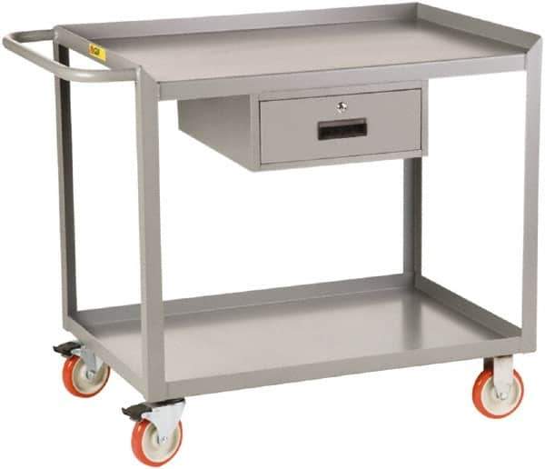 Little Giant - 1,200 Lb Capacity, 2 Shelf, 1 Drawer Mobile Workbench - 36" Wide x 24" Deep x 35-1/2" High, Steel - Eagle Tool & Supply