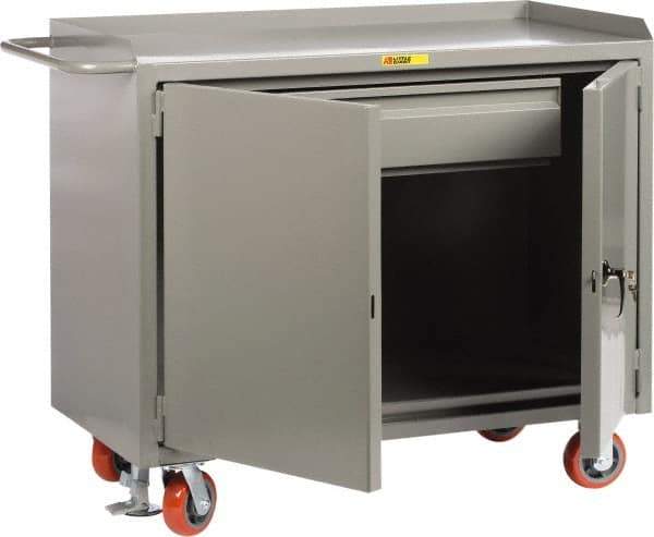 Little Giant - 3,600 Lb Capacity, 1 Drawer, 2 Door Mobile Service Bench - 41" Wide x 24" Deep x 43" High, Steel, Gray - Eagle Tool & Supply