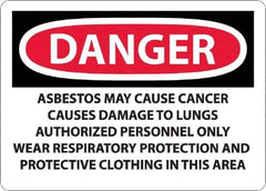 NMC - "Danger - Asbestos May Cause Cancer", 10" Long x 14" Wide, Rigid Plastic Safety Sign - Rectangular, 0.05" Thick, Use for Hazardous Materials - Eagle Tool & Supply