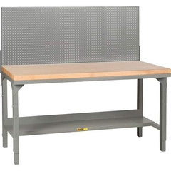Little Giant - 48 Wide x 30" Deep x 28-3/4" High, Butcher Block Workbench - 1-3/4" Butcher Block Top, Adjustable Height Legs, Gray - Eagle Tool & Supply