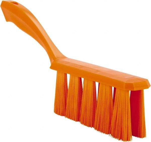 Vikan - 3.9" Bristle Length, Polyester Cleaning & Finishing Brush - 3" Long x 6-1/2" Wide Head, 13" OAL, Easy Grip Handle, Orange, Polypropylene Block - Eagle Tool & Supply