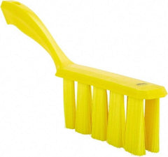 Vikan - 3.9" Bristle Length, Polyester Cleaning & Finishing Brush - 3" Long x 6-1/2" Wide Head, 13" OAL, Easy Grip Handle, Yellow, Polypropylene Block - Eagle Tool & Supply