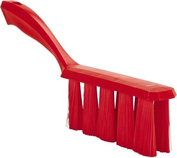 Vikan - 3.9" Bristle Length, Polyester Cleaning & Finishing Brush - 3" Long x 6-1/2" Wide Head, 13" OAL, Easy Grip Handle, Red, Polypropylene Block - Eagle Tool & Supply