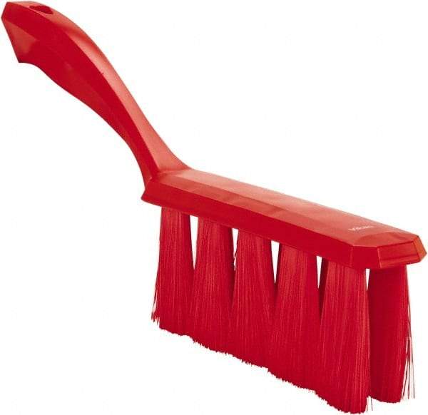 Vikan - 3.9" Bristle Length, Polyester Cleaning & Finishing Brush - 3" Long x 1-1/2" Wide Head, 13" OAL, Easy Grip Handle, Red, Polypropylene Block - Eagle Tool & Supply