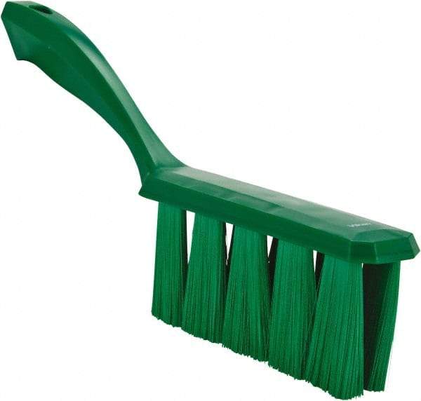 Vikan - 3.9" Bristle Length, Polyester Cleaning & Finishing Brush - 3" Long x 1-1/2" Wide Head, 13" OAL, Easy Grip Handle, Green, Polypropylene Block - Eagle Tool & Supply