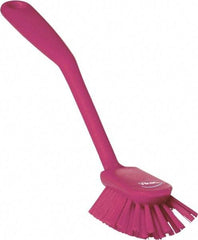 Vikan - 2.4" Bristle Length, Polyester Cleaning & Finishing Brush - 2-1/2" Long x 2.4" Wide Head, 10.8" OAL, Easy Grip Handle, Pink, Polypropylene Block - Eagle Tool & Supply