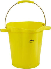 Vikan - 5 Gal, 18" High, Polypropylene Round Yellow Single Pail with Pour Spout - Handle Included, 15.4mm Top Length x 18.9" Top Width x 18.9" Top Diam - Eagle Tool & Supply