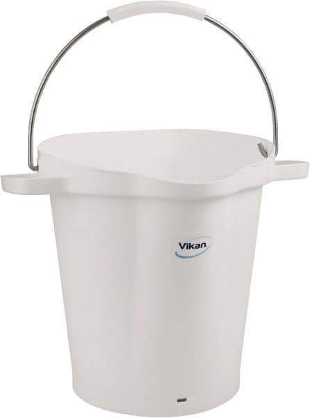 Vikan - 5 Gal, 18" High, Polypropylene Round White Single Pail with Pour Spout - Handle Included, 15.4mm Top Length x 18.9" Top Width x 18.9" Top Diam - Eagle Tool & Supply