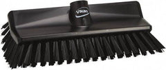 Vikan - 3.9" Bristle Length, Polyester Scrub Brush - 5-1/2" Wide Head, 3.9" OAL, European Threaded Handle, Black, Polypropylene Block - Eagle Tool & Supply