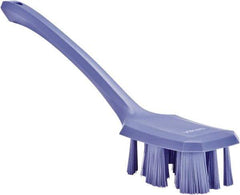 Vikan - 2-3/4" Bristle Length, Polyester Scrub Brush - 12" Long x 2-7/8" Wide Head, 15-1/2" OAL, Long Handle, Purple, Polypropylene Block - Eagle Tool & Supply