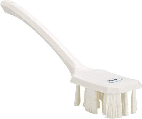 Vikan - 2-3/4" Bristle Length, Polyester Scrub Brush - 12" Long x 2-7/8" Wide Head, 15-1/2" OAL, Long Handle, White, Polypropylene Block - Eagle Tool & Supply