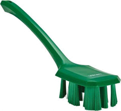 Vikan - 2-3/4" Bristle Length, Polyester Scrub Brush - 12" Long x 2-7/8" Wide Head, 15-1/2" OAL, Long Handle, Green, Polypropylene Block - Eagle Tool & Supply