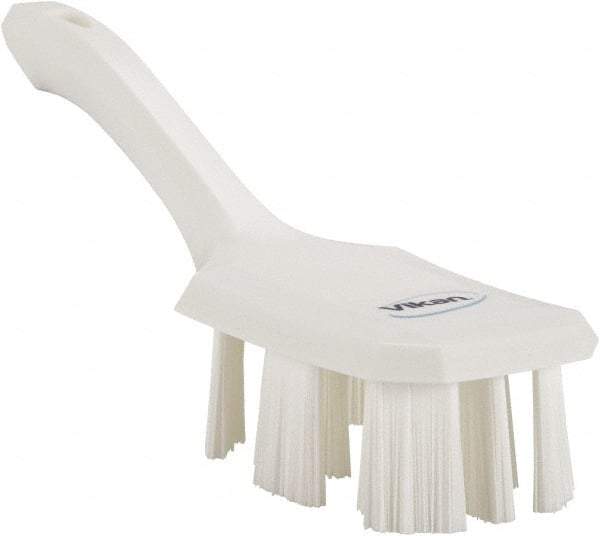 Vikan - 2-3/4" Bristle Length, Polyester Scrub Brush - 8" Long x 2-7/8" Wide Head, 10" OAL, Short Handle, White, Polypropylene Block - Eagle Tool & Supply