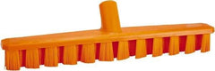 Vikan - 1-7/8" Bristle Length, Polyester Deck Scrub Brush - 1-7/8" Wide Head, 15-1/4" OAL, European Threaded Handle, Orange, Polypropylene Block - Eagle Tool & Supply