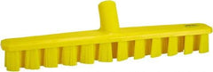 Vikan - 1-7/8" Bristle Length, Polyester Deck Scrub Brush - 1-7/8" Wide Head, 15-1/4" OAL, European Threaded Handle, Yellow, Polypropylene Block - Eagle Tool & Supply