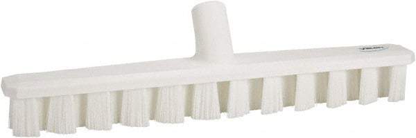 Vikan - 1-7/8" Bristle Length, Polyester Deck Scrub Brush - 1-7/8" Wide Head, 15-1/4" OAL, European Threaded Handle, White, Polypropylene Block - Eagle Tool & Supply