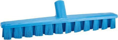 Vikan - 1-7/8" Bristle Length, Polyester Deck Scrub Brush - 1-7/8" Wide Head, 15-1/4" OAL, European Threaded Handle, Blue, Polypropylene Block - Eagle Tool & Supply