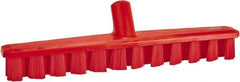 Vikan - 1-7/8" Bristle Length, Polyester Deck Scrub Brush - 1-7/8" Wide Head, 15-1/4" OAL, European Threaded Handle, Red, Polypropylene Block - Eagle Tool & Supply