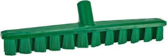 Vikan - 1-7/8" Bristle Length, Polyester Deck Scrub Brush - 1-7/8" Wide Head, 15-1/4" OAL, European Threaded Handle, Green, Polypropylene Block - Eagle Tool & Supply