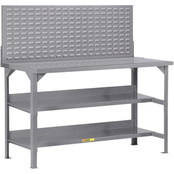 Little Giant - 72 Wide x 30" Deep x 36" High, 12 Gauge Steel Workbench - 12 Gauge Steel Top, Fixed Legs, Gray - Eagle Tool & Supply
