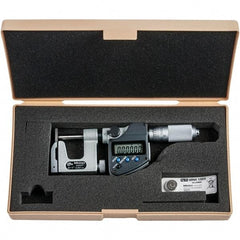 Mitutoyo - 0 to 1" Range, 0.00005" Resolution, Interchangeable Anvil Type Throat IP65 Electronic Outside Micrometer - 0.0002" Accuracy, Friction Thimble, Carbide-Tipped Face, SR44 Battery - Eagle Tool & Supply