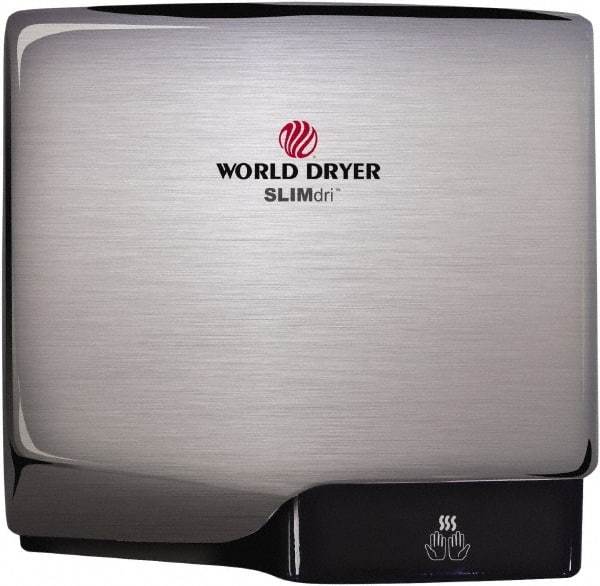 World Dryer - 950 Watt Silver Finish Electric Hand Dryer - 100/120 Volts, 8.3 Amps, 11.43" Wide x 10.7" High x 3.9" Deep - Eagle Tool & Supply